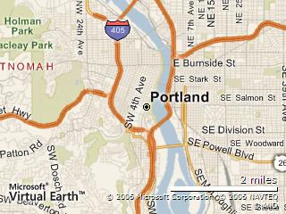 Map of downtown Portland, Oregon from Microsoft Virtual Earth